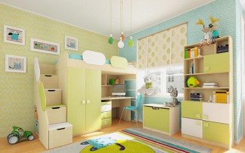 Детская комната Эппл (Зеленый/Белый/корпус Клен) в Каргате - kargat.mebel54.com | фото
