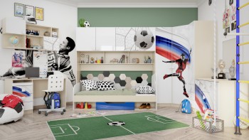 Детская комната Футбол ЧМ (Белый/Синий/корпус Клен) в Каргате - kargat.mebel54.com | фото