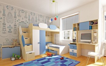 Детская комната Скай (Синий/Белый/корпус Клен) в Каргате - kargat.mebel54.com | фото