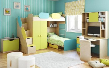 Детская комната Смайли (Желтый/Голубой/Зеленый/корпус Клен) в Каргате - kargat.mebel54.com | фото