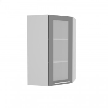Империя ВПУС 550 Шкаф верхний угловой со стеклом высокий (Белый Эмалит/корпус Серый) в Каргате - kargat.mebel54.com | фото