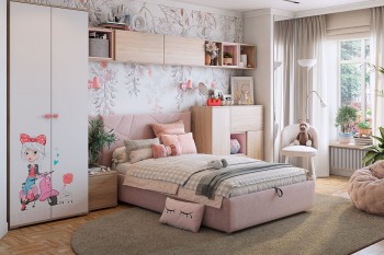 Комплект детской мебели Алина К2 Дуб мария/белый/нежно-розовый велюр в Каргате - kargat.mebel54.com | фото