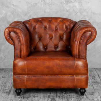 Кресло кожаное Лофт Честер-Нью (Коричневый, Рыжий) в Каргате - kargat.mebel54.com | фото