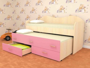 Кровать детская Нимфа двухместная 2.0 Дуб молочный/Розовый в Каргате - kargat.mebel54.com | фото