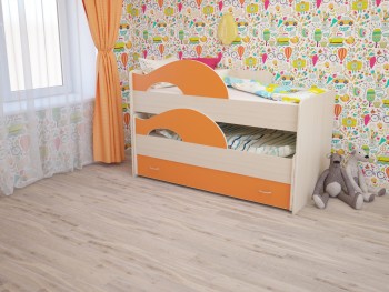 Кровать детская Радуга 1600 Млечный дуб/Оранжевый в Каргате - kargat.mebel54.com | фото