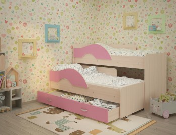Кровать детская Радуга 1600 Млечный дуб/Розовый в Каргате - kargat.mebel54.com | фото