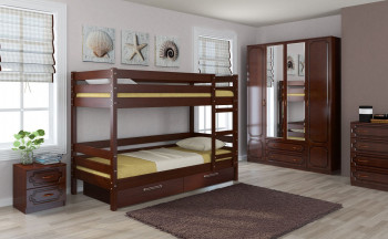Кровать двухъярусная ДЖУНИОР из массива сосны  900*2000 Орех в Каргате - kargat.mebel54.com | фото