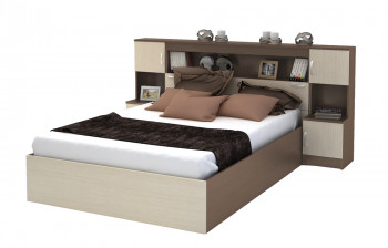 Кровать с прикроватным блоком КР 552 Спальня Basya (шимо темный/шимо светлый) в Каргате - kargat.mebel54.com | фото