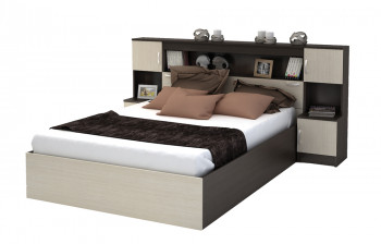 Кровать с прикроватным блоком КР 552 Спальня Basya (венге/белфорт) в Каргате - kargat.mebel54.com | фото