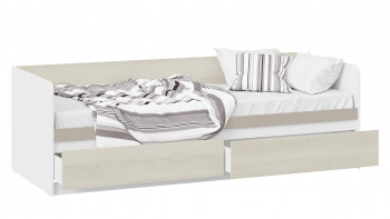 Кровать «Сканди» с 2 ящиками Дуб Гарден/Белый/Глиняный серый в Каргате - kargat.mebel54.com | фото