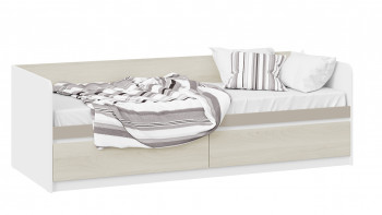 Кровать «Сканди» с 2 ящиками Дуб Гарден/Белый/Глиняный серый в Каргате - kargat.mebel54.com | фото