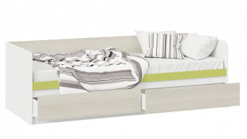 Кровать «Сканди» с 2 ящиками Дуб Гарден/Белый/Зеленый в Каргате - kargat.mebel54.com | фото