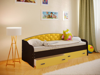Кровать Софа-7 с мягкой спинкой (800х1900) Венге/Желтый в Каргате - kargat.mebel54.com | фото
