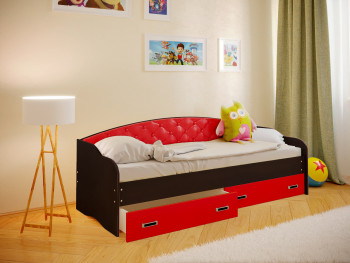 Кровать Софа-7 с мягкой спинкой (800х1900) Венге/Красный в Каргате - kargat.mebel54.com | фото