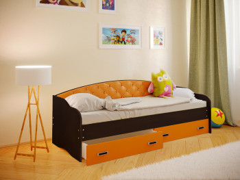 Кровать Софа-7 с мягкой спинкой (800х1900) Венге/Оранжевый в Каргате - kargat.mebel54.com | фото