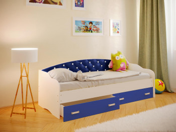 Кровать Софа-7 с мягкой спинкой со стразами (800х2000) Белый/Синий в Каргате - kargat.mebel54.com | фото
