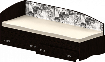 Кровать Софа-9 с мягкой спинкой с рисунком Милана (900х1900) Венге в Каргате - kargat.mebel54.com | фото