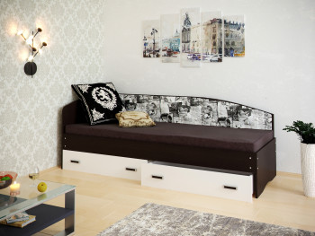 Кровать Софа-9 с мягкой спинкой с рисунком Милана (900х2000) Венге/Белый в Каргате - kargat.mebel54.com | фото