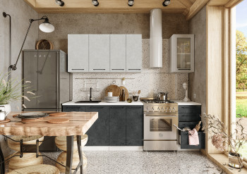 Кухонный гарнитур Нувель 1800мм белый/бетон белый/бетон черный в Каргате - kargat.mebel54.com | фото