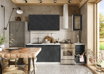Кухонный гарнитур Нувель 1800мм белый/бетон черный в Каргате - kargat.mebel54.com | фото