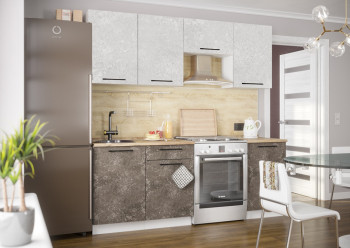 Кухонный гарнитур Нувель 2100мм белый/бетон коричневый в Каргате - kargat.mebel54.com | фото