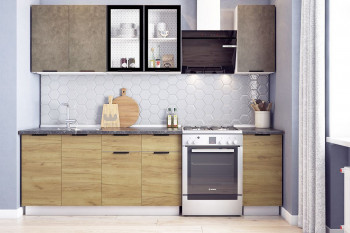 Кухонный гарнитур Стоун 2.0 (белый/камень темно-серый/акация светлая) в Каргате - kargat.mebel54.com | фото