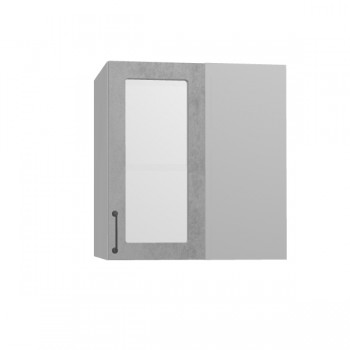 Лофт ПУС 650 шкаф верхний угловой со стеклом (Бетон светлый/корпус Серый) в Каргате - kargat.mebel54.com | фото