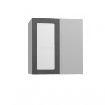 Лофт ПУС 650 шкаф верхний угловой со стеклом (Бетон темный/корпус Серый) в Каргате - kargat.mebel54.com | фото