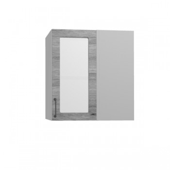 Лофт ПУС 650 шкаф верхний угловой со стеклом (Дуб майский/корпус Серый) в Каргате - kargat.mebel54.com | фото
