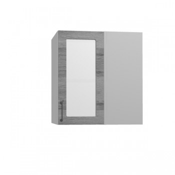 Лофт ПУС 650 шкаф верхний угловой со стеклом (Дуб цикорий/корпус Серый) в Каргате - kargat.mebel54.com | фото