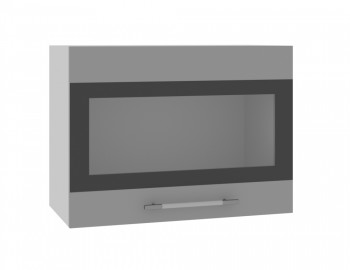 Норд ШВГС 600 Шкаф верхний горизонтальный со стеклом (Софт черный/корпус Белый) в Каргате - kargat.mebel54.com | фото