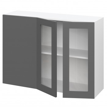 Норд ШВУПС 1000 Шкаф верхний угловой со стеклом (Софт черный/корпус Белый) в Каргате - kargat.mebel54.com | фото