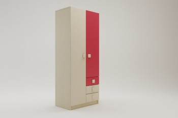 Шкаф 2-х створчатый с ящиками Бэрри (Бежевый/Красный/корпус Клен) в Каргате - kargat.mebel54.com | фото