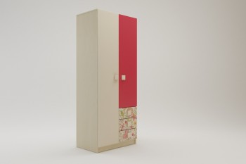 Шкаф 2-х створчатый с ящиками Ретвит (Бежевый/Красный/корпус Клен) в Каргате - kargat.mebel54.com | фото