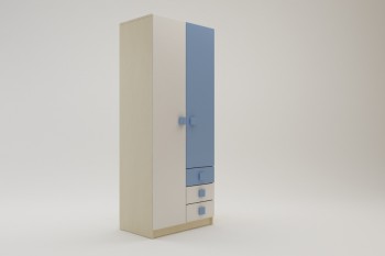 Шкаф 2-х створчатый с ящиками Скай (Синий/Белый/корпус Клен) в Каргате - kargat.mebel54.com | фото
