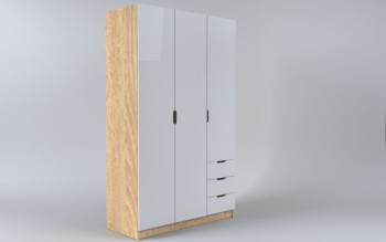 Шкаф 3-х створчатый с ящиками Лофт (Белый/корпус Дуб Сонома) в Каргате - kargat.mebel54.com | фото