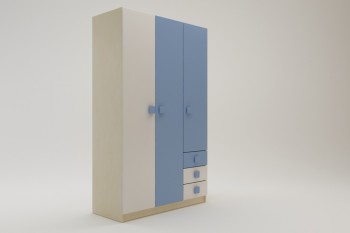 Шкаф 3-х створчатый с ящиками Скай (Синий/Белый/корпус Клен) в Каргате - kargat.mebel54.com | фото