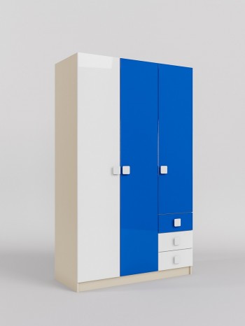 Шкаф 3-х створчатый с ящиками Скай люкс (Синий/Белый/корпус Клен) в Каргате - kargat.mebel54.com | фото