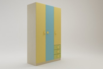 Шкаф 3-х створчатый с ящиками Смайли (Желтый/Голубой/Зеленый/корпус Клен) в Каргате - kargat.mebel54.com | фото