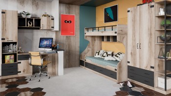 Шкаф для одежды комбинированный «Окланд» (Фон Черный/Дуб Делано) в Каргате - kargat.mebel54.com | фото