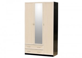 Шкаф для платья и белья 3-х дверный с профилем МДФ с 1 малым зеркалом Венге/Дуб выбеленный в Каргате - kargat.mebel54.com | фото