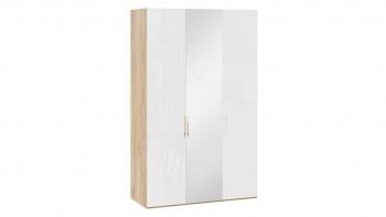 Шкаф комбинированный с 2 глухими и 1 зеркальной дверями правый «Эмбер» Яблоня Беллуно/Белый глянец в Каргате - kargat.mebel54.com | фото