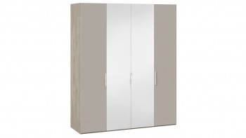 Шкаф комбинированный с 2 глухими и 2 зеркальными дверями «Эмбер» Баттл Рок/Серый глянец в Каргате - kargat.mebel54.com | фото