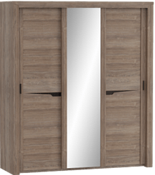 Шкаф трехдверный Соренто с раздвижными дверями Дуб стирлинг/Кофе структурный матовый в Каргате - kargat.mebel54.com | фото