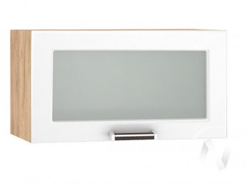 Шкаф верхний со стеклом Прага ШВГС 600 (Белое дерево/корпус дуб крафт золотой) в Каргате - kargat.mebel54.com | фото