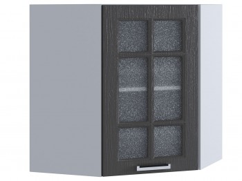 Шкаф верхний угловой со стеклом 590, ШВУС 590 (Клен серый/корпус белый) в Каргате - kargat.mebel54.com | фото
