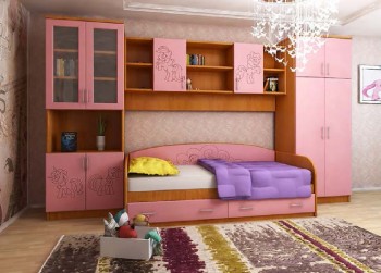 Детская Веселый пони Комплект мебели (Вишня оксфорд/Розовый) в Каргате - kargat.mebel54.com | фото